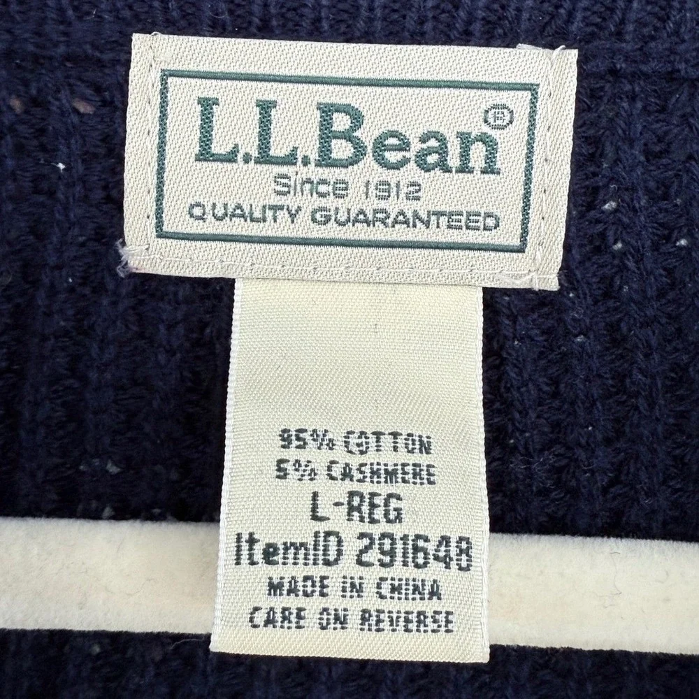 L.L. Bean Mens Quarter Zip Sweater Navy Blue Cotton‎ Cashmere Blend L Regular